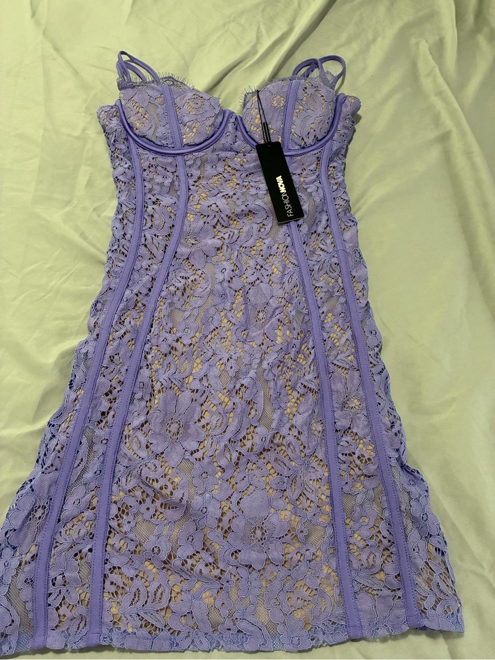 Fashion Nova Lavender Lace Bustier Chemise